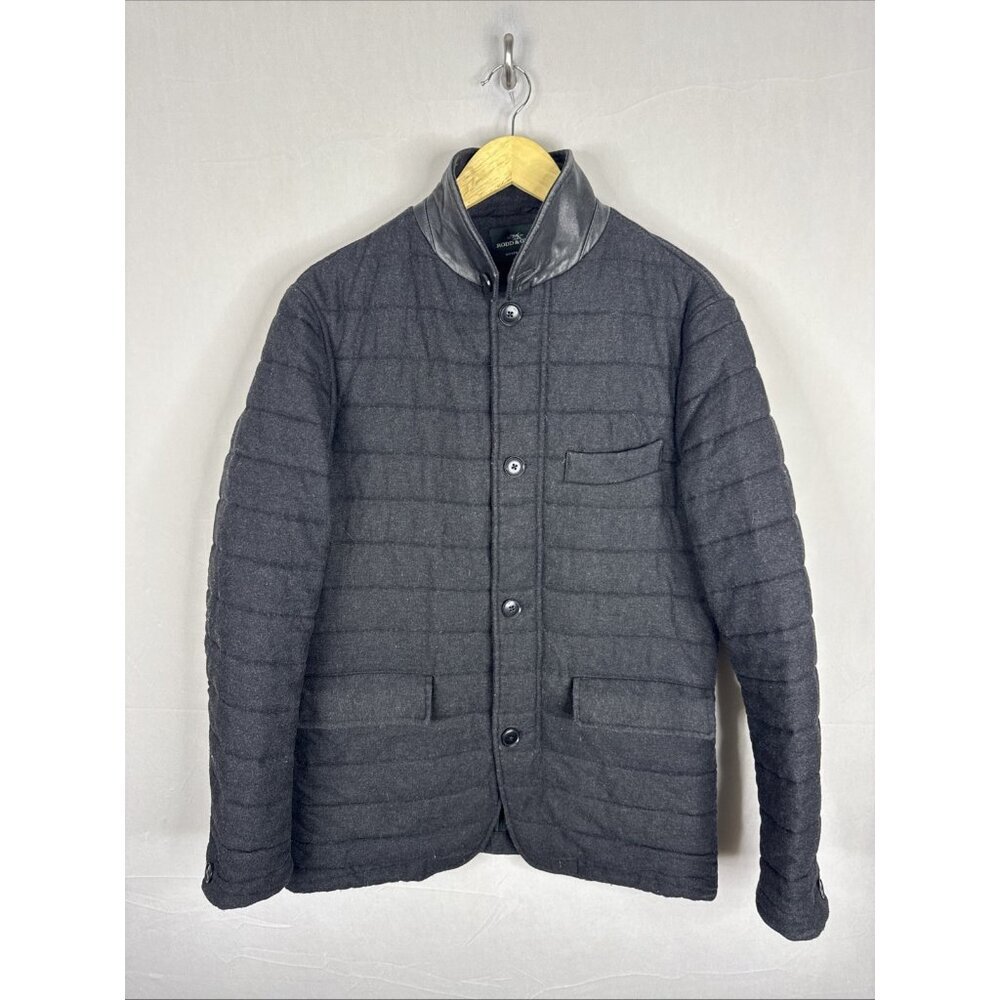 Rodd & Gunn Quilted Wool Jacket Leather Trim Charcoal Button Front Men’s Small